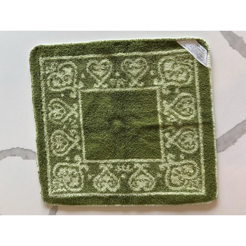 Vintage Sears Best Super Plush Terry Wash Cloth Green Sculpted Hearts Pattern
